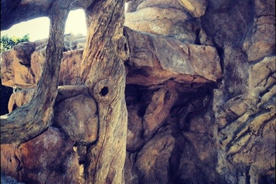 Sculpted concrete tree in grotto