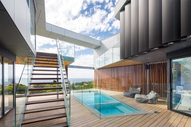 Contemporary custom shaped above ground swimming pool in Melbourne.