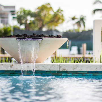Shot of the Fountain Fire Bowl For Straight Line Lap Pool in Fort Lauderdale
