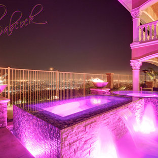 Backyard custom-shaped infinity pool in Los Angeles.