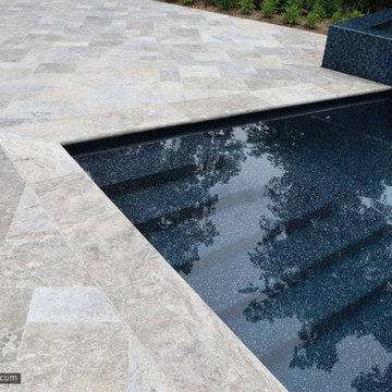 Silver Travertine French Pattern Pavers and Veneer Stone Project in Wyckoff