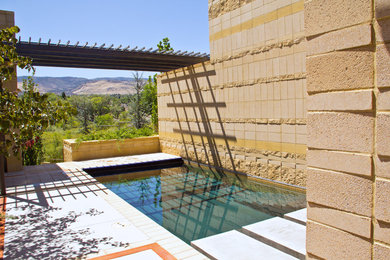 Example of a small minimalist courtyard concrete and rectangular pool design in Other