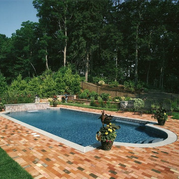 Small Pool in very tight space with Belden Brick Patio and Bluestone Coping