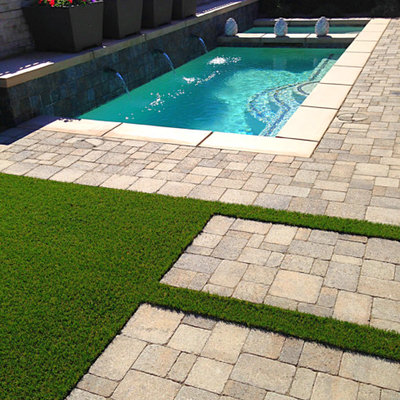Example of a small trendy backyard concrete paver and custom-shaped pool design in Phoenix