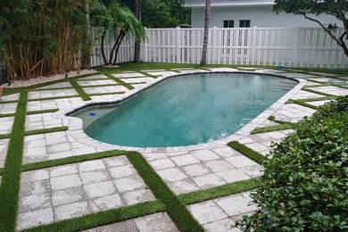Inspiration for a mid-sized modern backyard brick and custom-shaped pool remodel in Tampa