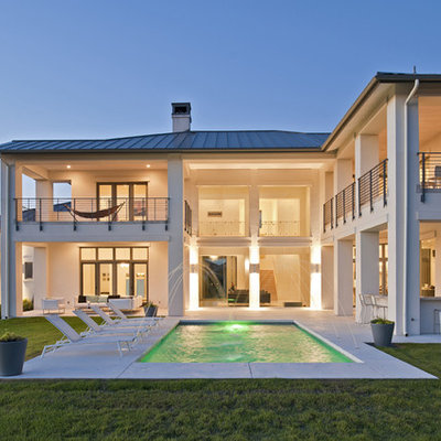 Inspiration for a contemporary rectangular pool remodel in Austin