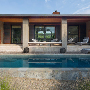 Pool house - large cottage side yard rectangular pool house idea in San Francisco