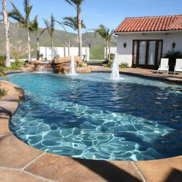 Stamped Concrete - Pool Deck and Water Feature