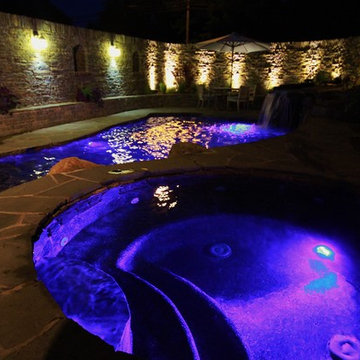 Stone pool and hot tub