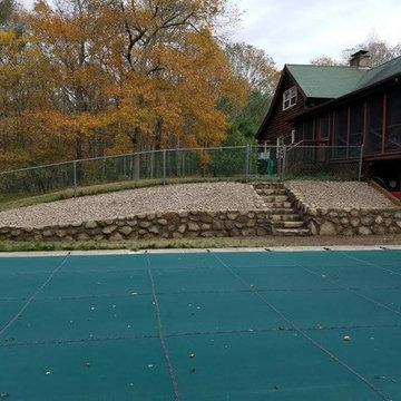 Stone wall at pool