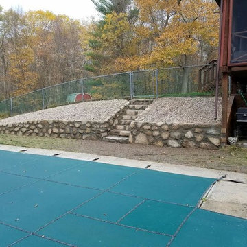 Stone wall at pool