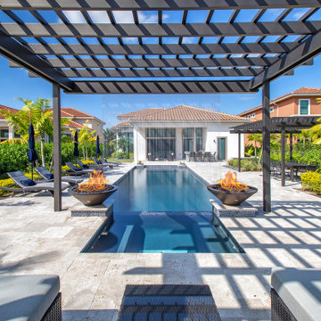 Straight Edge Pool in Parkland Florida with Custom Pergola and Tile