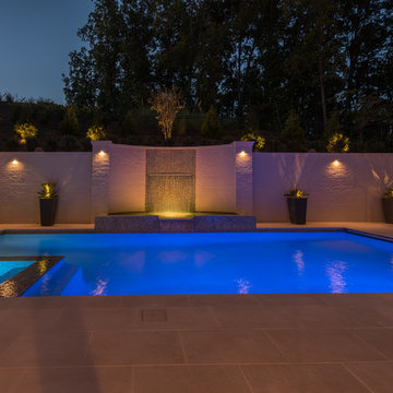 Sunset reveals layers of pool, landscape & architeural lighting