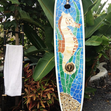 Surfboard shower, mosaic