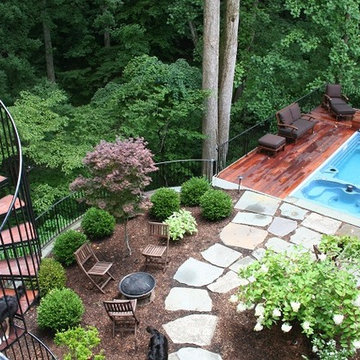 Swimming Pool and Deck on Steep Slope in McLean Backyard