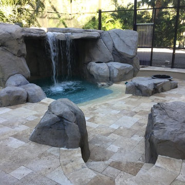 Tampa firepit seating area with grotto