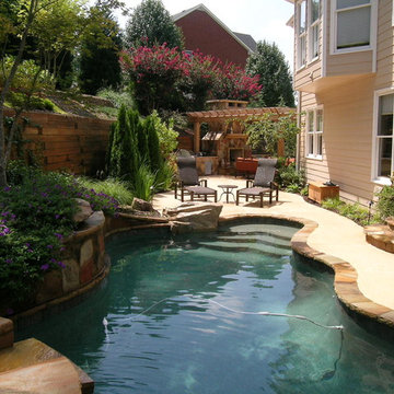 Terraced back yard pool and spa