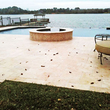 Traventine Grecian Pool with Stamped Concrete Deck
