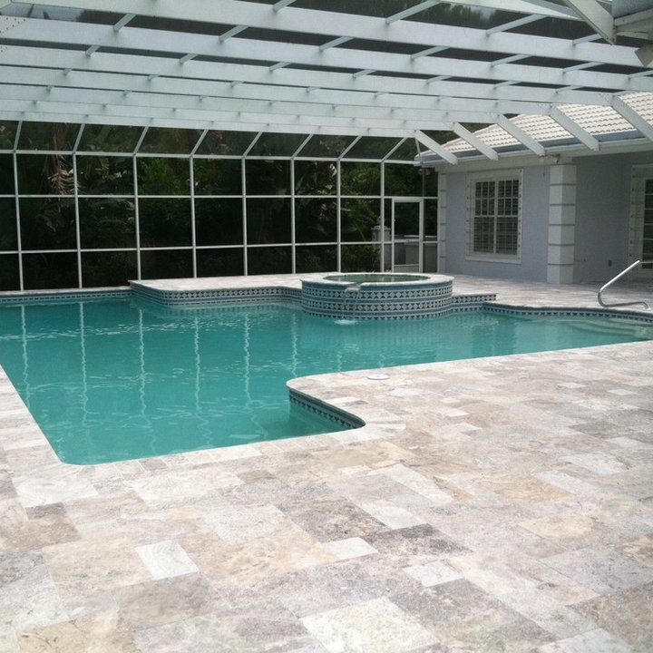 Silver Travertine Pool Deck Photos And Ideas Houzz 