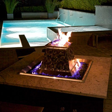 Triunfo Glass Tile Pool and Fire Pit