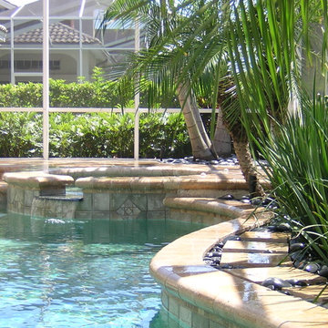 Tropical Free Form Pool and Natural Spa with Waterfall