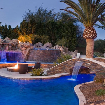 Tropical pool with fire features