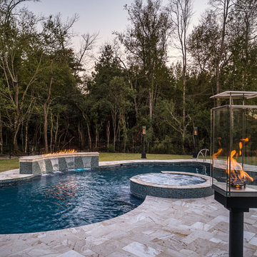 Vinyl Liner Pool with water and fire features in Trent Woods