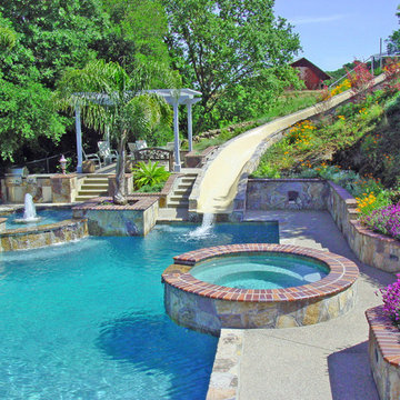Water slide and Fountain, Swimming Pool and Retaining Walls