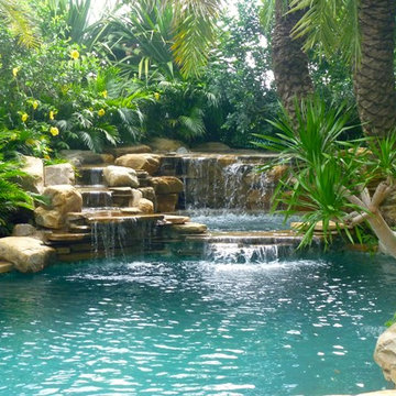 Waterfall and tropical garden