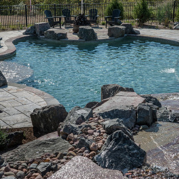West Bend, WI Waterfront Freeform Pool and Hot Tub