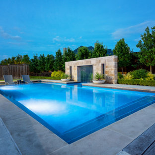 Idee per una grande piscina minimalista rettangolare dietro casa con pedane