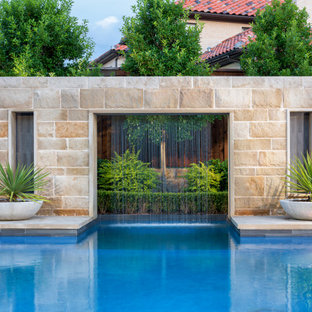 Esempio di una grande piscina minimalista rettangolare dietro casa con pedane