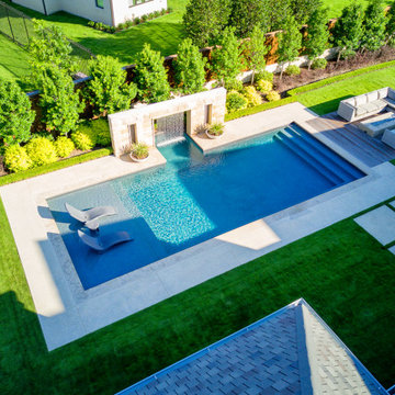 West Plano Clean Modern Pool + Fire