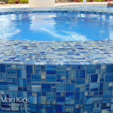 Wet Edge Spa for Custom Pool with Rock Waterfall in Davie, Florida