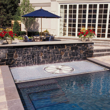 Winnetka, IL European Lap Pool with Raised Wall and Fountains
