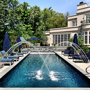 Winnetka, IL European Lap Pool with Raised Wall and Fountains