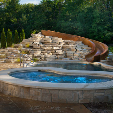 Yorkville, IL Freeform Swimming Pool and Hot Tub with Concrete Slide