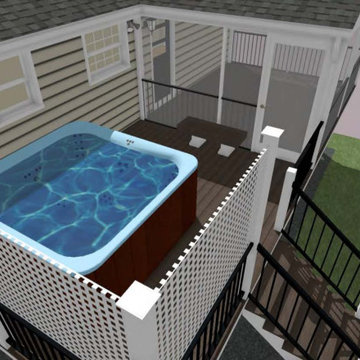 3D Color Rendering of Screen Porch with Deck for Hot tub