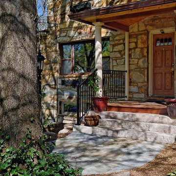 Backyard steps, retaining walls and porch