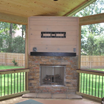 Birmingham, AL, Deck and Screened Porch with Outdoor Fireplace