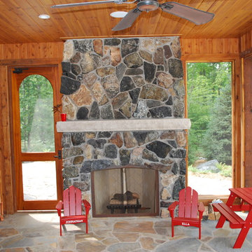 Black & Tan Natural Stone Veneer Fireplace