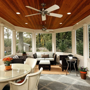 Inspiration for a timeless porch remodel in DC Metro with a roof extension