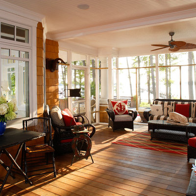 Inspiration for a large coastal porch remodel in Philadelphia with decking and a roof extension