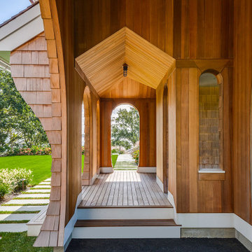 Coastal Wood Panel Entry Porch - Pleasant Heights - Cape Cod, MA - Custom Home
