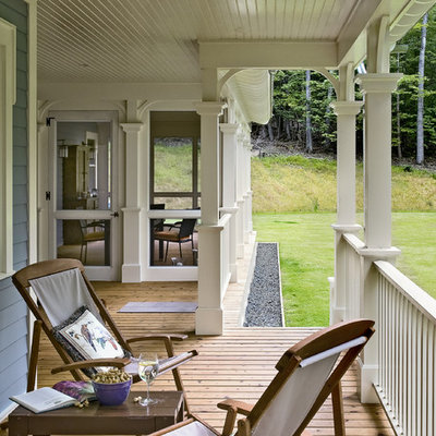 Classic porch idea in New York with decking and a roof extension