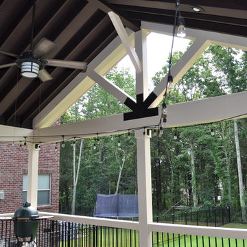 Custom open gable porch with exposed ceiling
