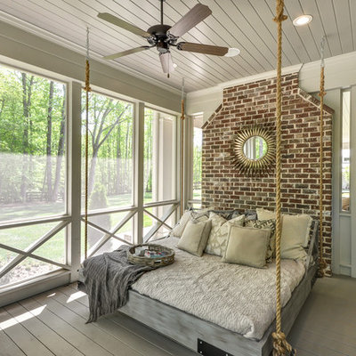 Farmhouse screened-in porch idea in Atlanta with decking