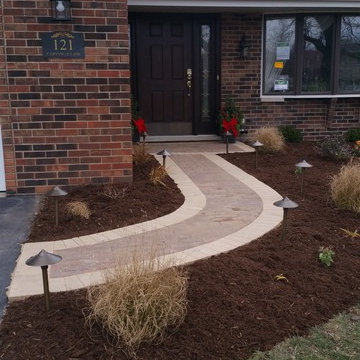 Custom Unilock Paver Walkway and Porch, Landscaping and Lighting (Late Fall Inst