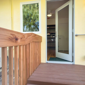 Exterior entrance to home office with grab bar