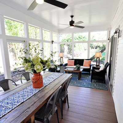 Country porch photo in DC Metro with decking and a roof extension
